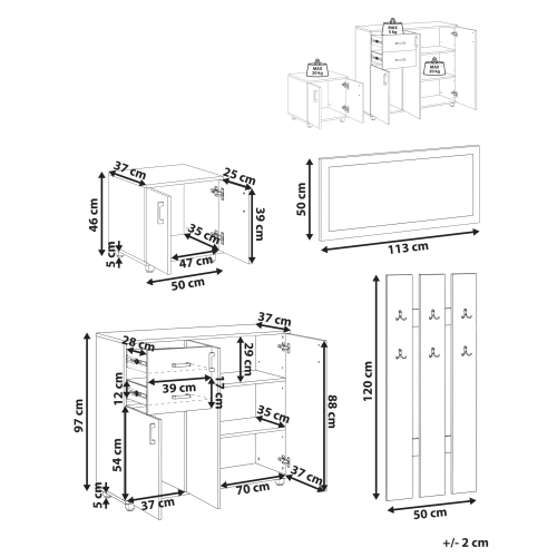 Beliani Hallway Set BURRA White 2