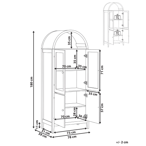 Beliani Glass Display Cabinet MONTREAL 78 cm Light Brown 2