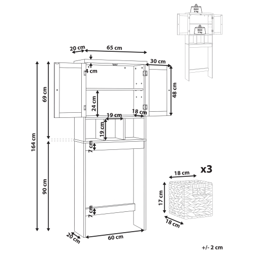 Beliani Bathroom Cabinet PACLLON 65 cm White 2