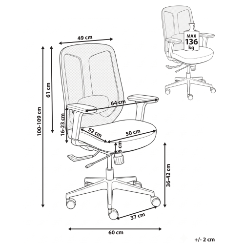 Beliani Office Chair ZELAR Fabric Light Blue 2