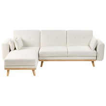 Corner Sofa Bed 3 Seater KAARINA Fabric White Right Hand