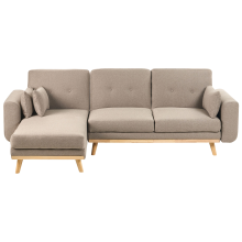Corner Sofa Bed 3 Seater KAARINA Fabric Light Brown Right Hand