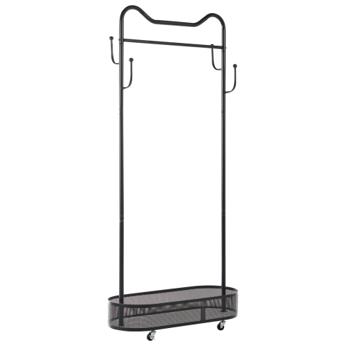 Beliani Coat Stand ROUSSILION with Shelf with Wheels Black