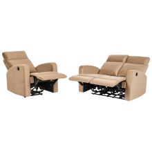 Electric Recliner Living Room Set 3 Seater VERDAL Velvet Light Brown