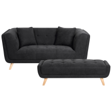 Sofa 2 Seater HABO with Ottoman Fabric Black