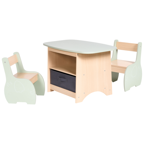 Beliani Kids Table with Chairs LUCAS Light Brown/ Green