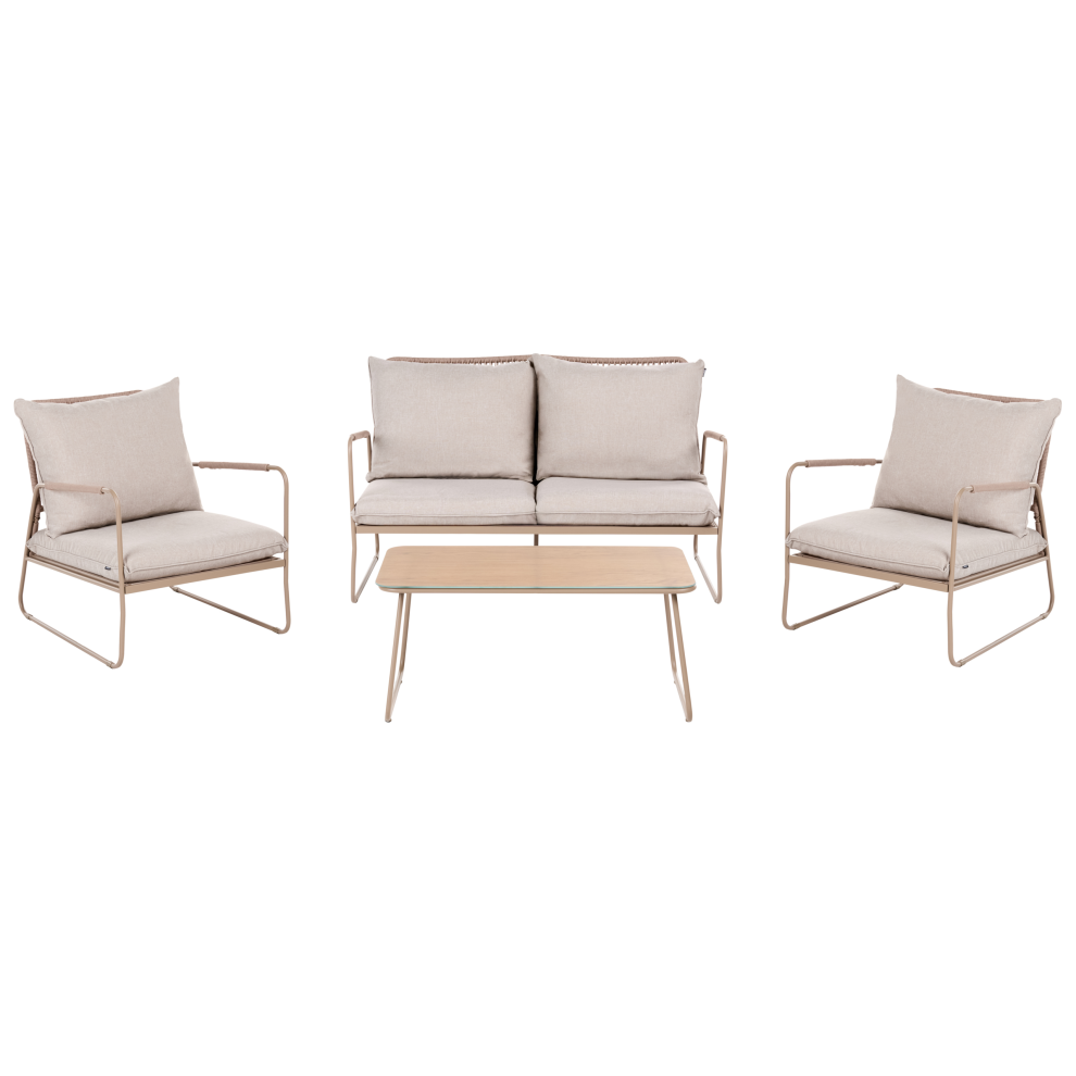 Beliani Garden Lounge Set With Table 4 Seater Acceglio Metal Beige