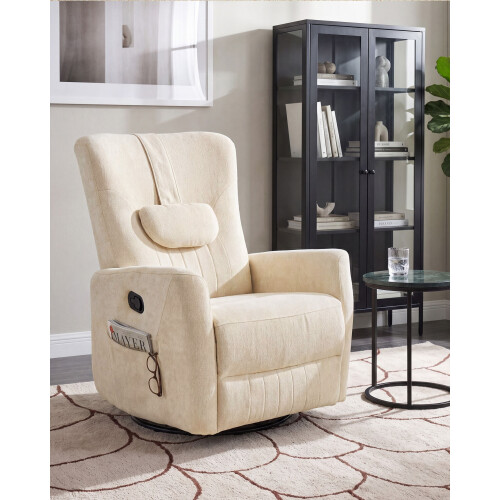 Beliani Rocking Recliner Chair REA Swivel Chenille Light Beige 1