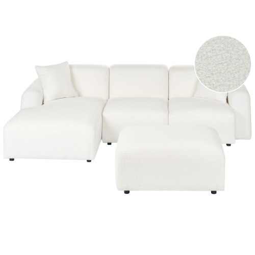 Beliani Modular Corner Sofa 3 Seater HEDE with Ottoman Boucle White Right Hand