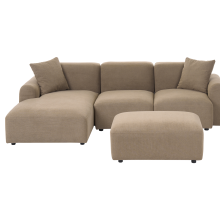 Modular Corner Sofa 3 Seater HEDE with Ottoman Fabric Brown Right Hand