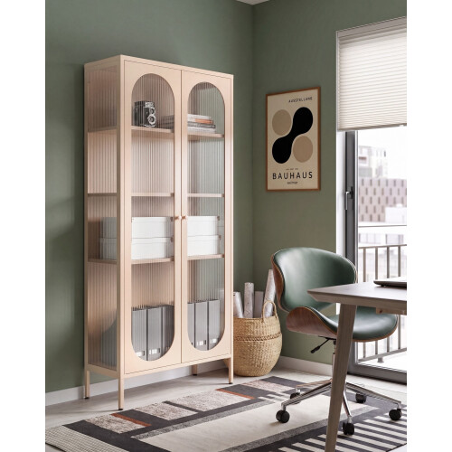 Beliani Glass Display Cabinet FOXTON 80 cm Metal Beige 1