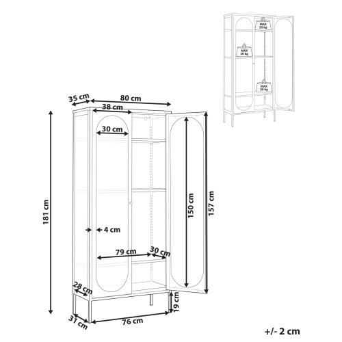 Beliani Glass Display Cabinet FOXTON 80 cm Metal Beige 2