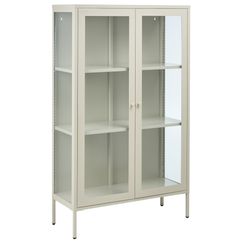 Beliani Glass Display Cabinet NASH 90 cm Metal Light Beige