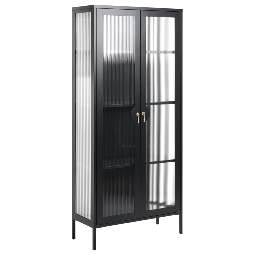 Beliani Glass Display Cabinet GLEORA Metal Black