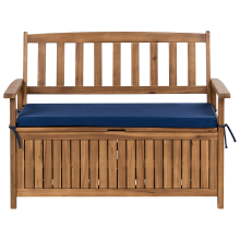 Garden Bench with Cushion SOVANA 120 cm with Storage Acacia Wood Blue