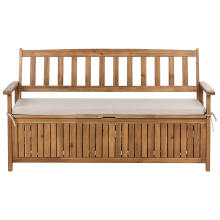 Garden Bench with Cushion SOVANA 160 cm with Storage Acacia Wood Beige