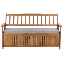 Garden Bench with Cushion SOVANA 160 cm with Storage Acacia Wood Grey