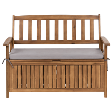 Garden Bench with Cushion SOVANA 120 cm with Storage Acacia Wood Grey