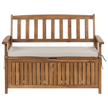 Garden Bench with Cushion SOVANA 120 cm with Storage Acacia Wood Beige