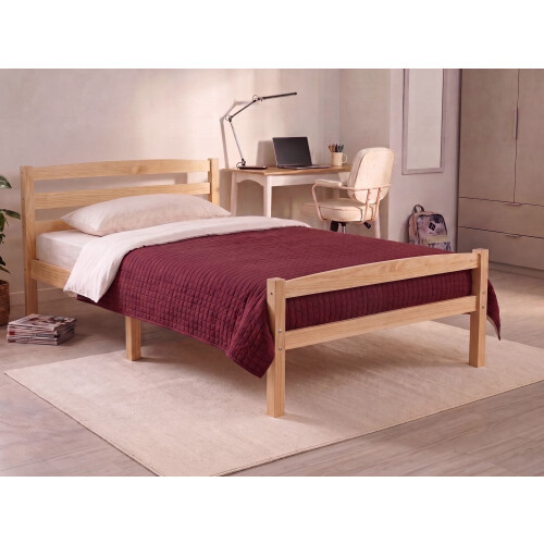 Beliani Bed Pine Wood ECHALLON 120 x 200 cm (EU Small Double) Light Brown 1