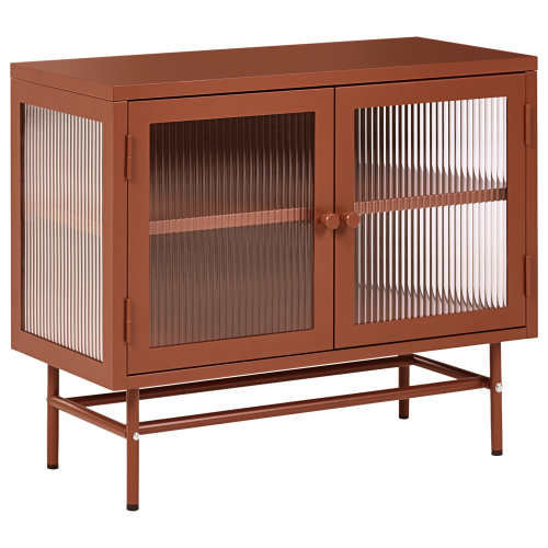 Beliani Glass Display Sideboard DEVON Metal 77 cm Golden Brown