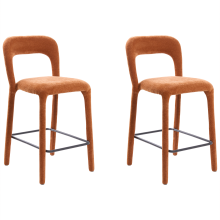 Set of 2 Bar Chairs LAKEVILLE Chenille Golden Brown