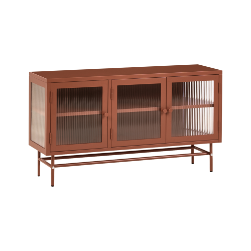 Beliani Glass Display Sideboard DEVON Metal 115 cm Golden Brown