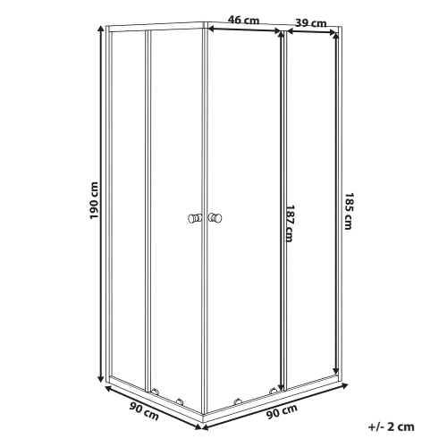 Beliani Shower Enclosure HUAPI 900 x 900 x 1900 mm Silver 2