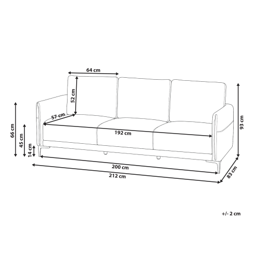 Beliani Sofa 3 Seater CILENS Fabric Light Beige 2