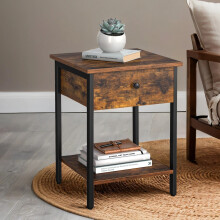 Nightstand - Metal - Rustic Brown - Industrial Design with Drawer and Shelf