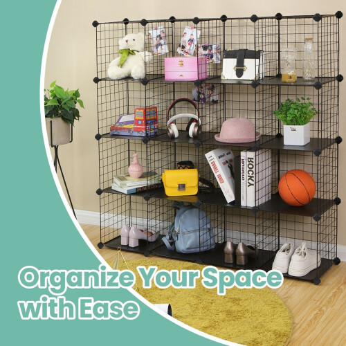 Modular Wire Grid Shelving System - Metal Mesh - White - Customizable Storage Cabinet with 16 Cubes 2