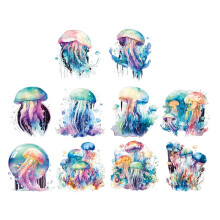 10Pcs Stickers for Girls Jellyfish Stickers, PET Waterproof Gold Holographic Outlines Vibrant Colors Glisten Decals
