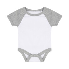 (12-18 Months, White/Heather Grey) Larkwood Baby Essential Short-Sleeved Baseball Bodysuit