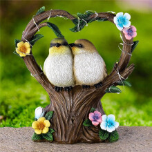 RéSine Jardin Coeur Oiseau Statues Figurines Ornement avec LumièRe Solaire Amour Miniature RéSine Sculpture pour Patio Cour DéCor