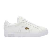 (4 UK, White/Gold) Lacoste Womens/Ladies Powercourt 2.0 Leather Trainers