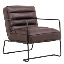 Brown PU Leather Upholstered Leisure Accent Chair with Black Metal Frame