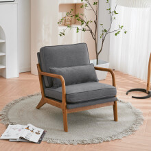 Armrest Lounge Chair Upholstered Single Seater Solid Wood Accent Chair Dark Grey