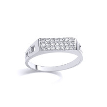 (F) Jewelco London Kids Sterling Silver Cubic Zirconia Curb Link Encrusted Rectangular Signet Ring - GVR32K