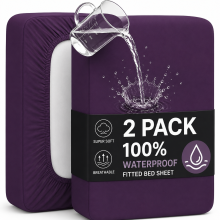 ( Plum, Single) 2 Pack Waterproof Mattress Protector-30cm Deep Elastic Fitted Sheet