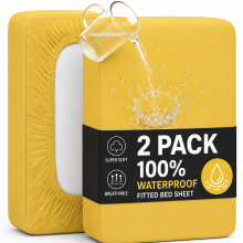 ( Ochre, Superking) 2 Pack Waterproof Mattress Protector-30cm Deep Elastic Fitted Sheet