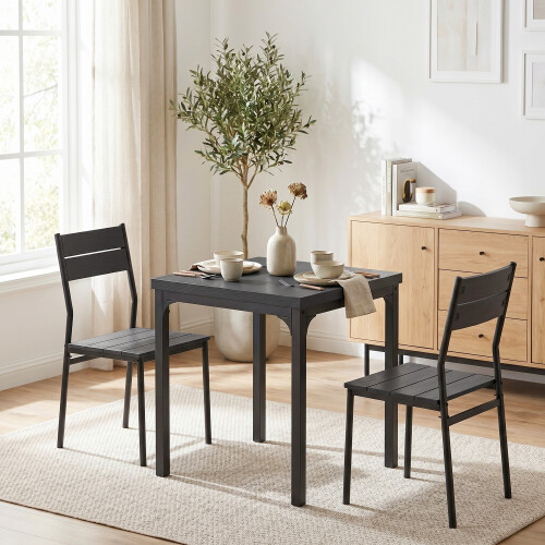 Homcom HOMCOM 3 Pcs Compact Dining Table 2 Chairs Set Black Wood Effect