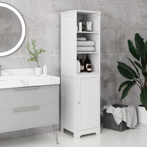 Homcom HOMCOM Freestanding Bathroom Tall Cabinet with Adjustable Shelf, White 1
