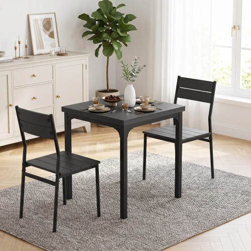 Homcom HOMCOM 3 Pcs Compact Dining Table 2 Chairs Set Black Wood Effect 1