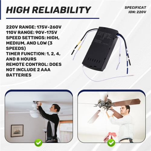 Universal Ceiling Fan Remote Control Kit with Mute Adjustable 3 Wind Speed/Timing  Lamp Transmitter Receiver 220V 2