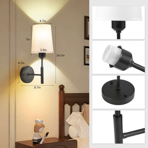 2 Pack Battery Powered Wall Sconce, Wireless Wall Lamp with 2 Rechargeable Bulbs, Remote Control Timer & 3 Colour Dimmable Light 2