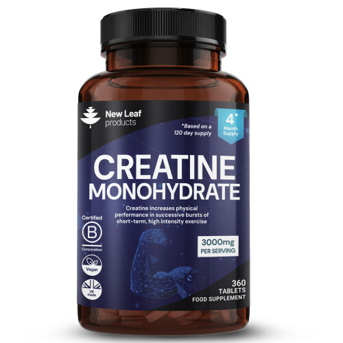 New Leaf Product Creatine Monohydrate Tablets 3000mg, 360 Tablets, 4-Months Supply, For Muscle Growth Exercise Workout