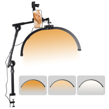 22Inch Half Moon Beauty Lamp for Eyelash Extensions, LED Desk Lash Light with Phone Holder, 10 Brightness 3 Colour Temperature for Nail Tattoo Makeup