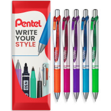 (Tropical Tones) Pentel Energel BL77 Retractable Gel Ink Rollerball Pen - 0.7mm - Pack of 5 in Pillow Packaging