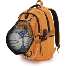 Sac Ă dos enfant et sport orange avec filet amovible pour ballon et casque, port USB, compartiment PC 15,6 pouces et