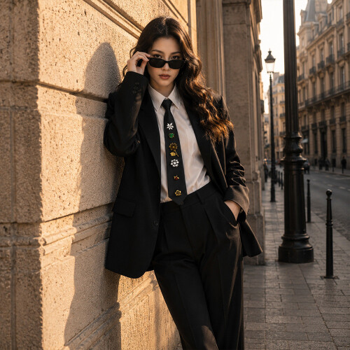 Black Polyester Tie With Clover Pattern For Adults And Costume Accessories 2